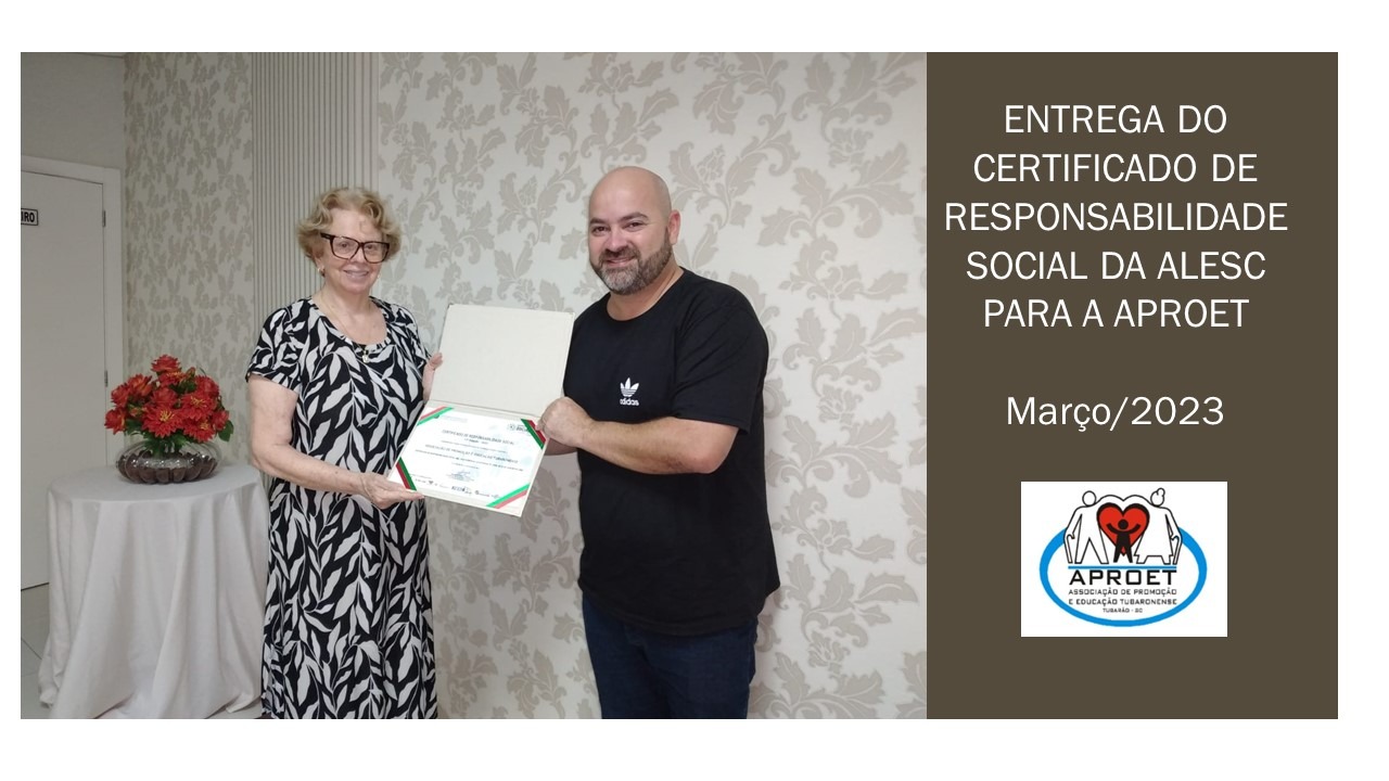 APROET  Certificado de Responsabilidade Social