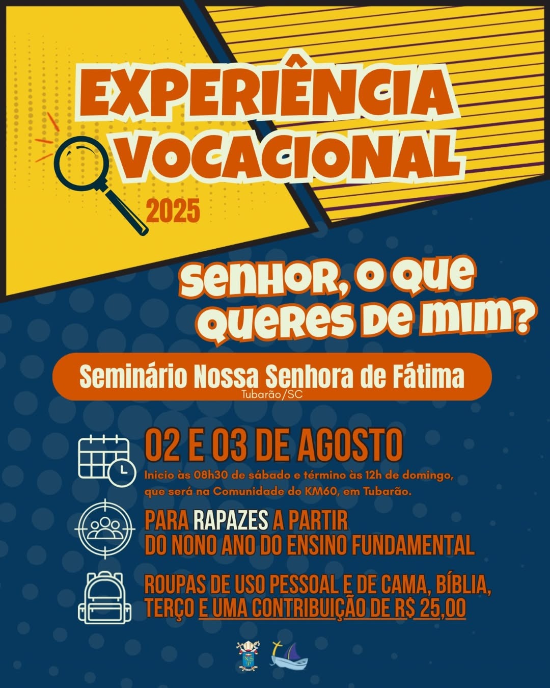 Experiência Vocacional Masculina acontece neste final de semana no Seminário, em Tubarão 