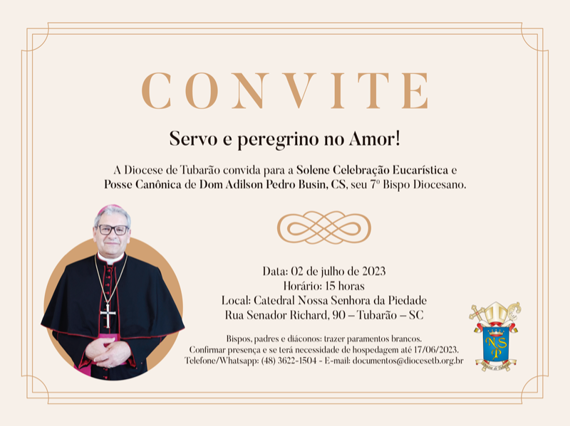 Convite para Posse Canônica de Dom Adilson Pedro Busin