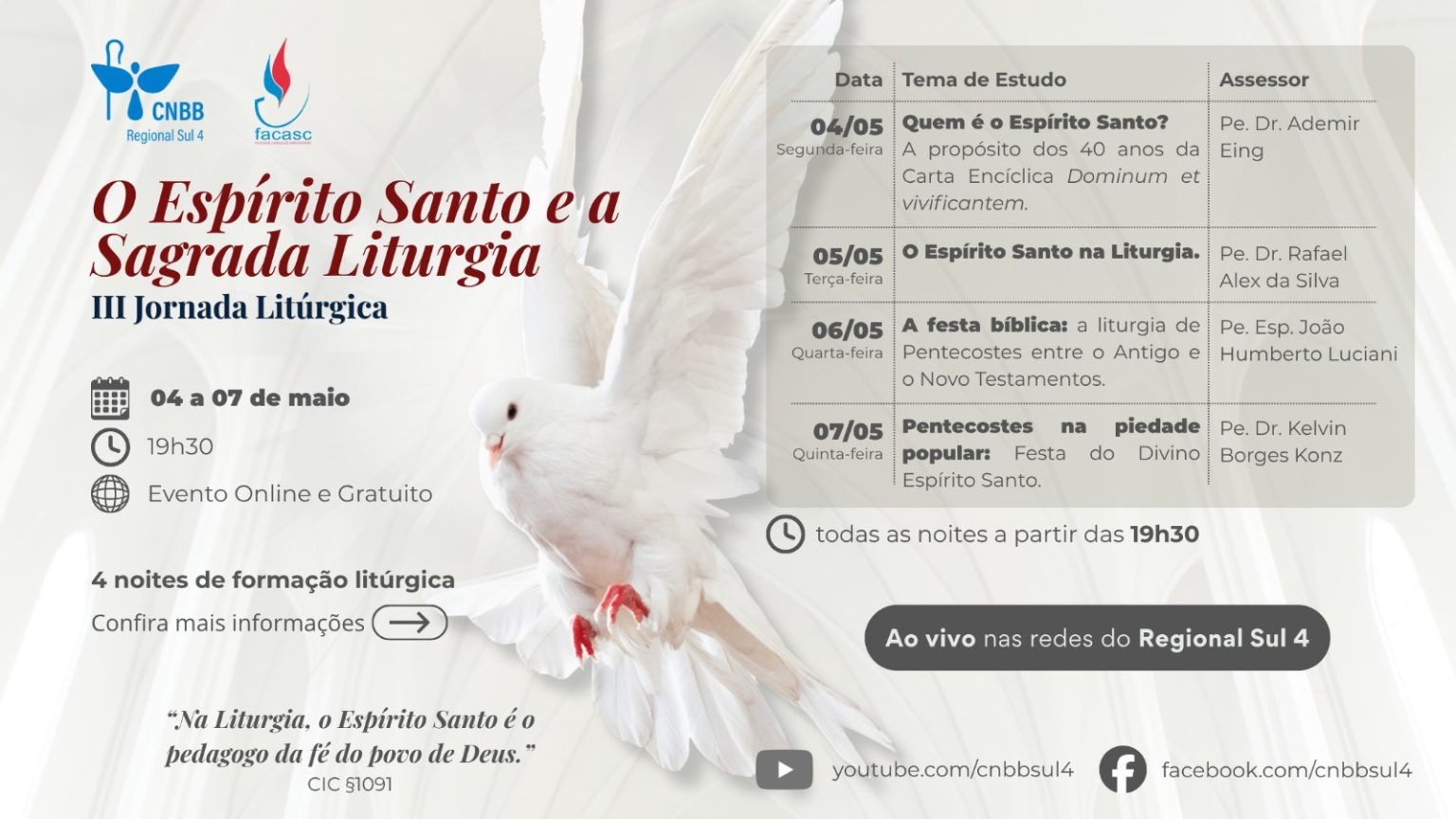 III Jornada Litúrgica refletirá sobre o protagonismo do Espírito Santo na Liturgia