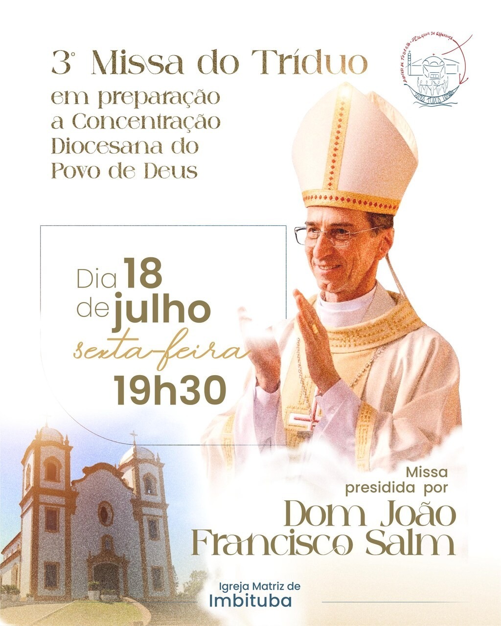 Terceira missa do Tríduo será celebrada na Igreja Matriz da Paróquia de Imbituba nesta sexta-feira